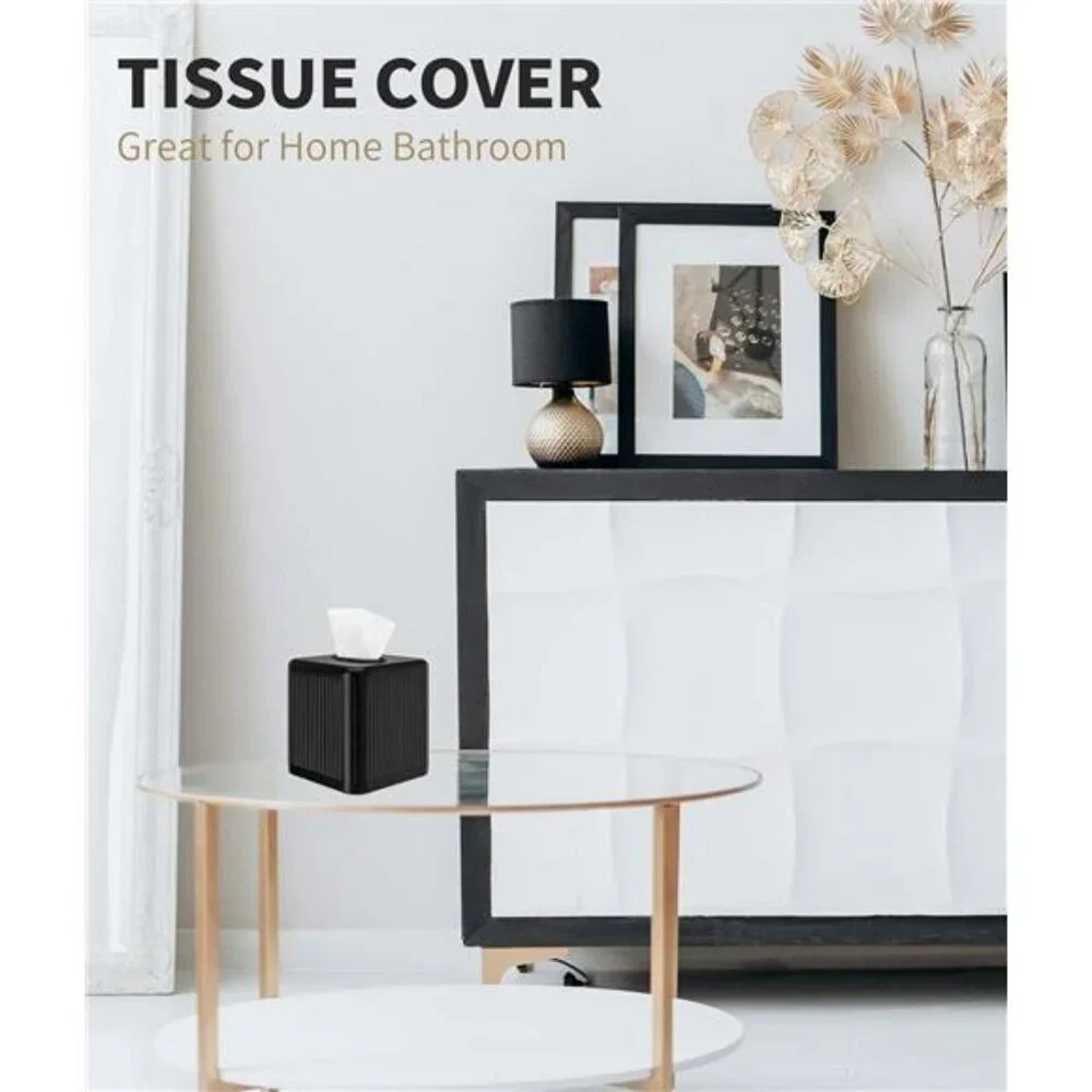 Black plastic square tissue box cover cube tissue holder for bathroom bedroom of